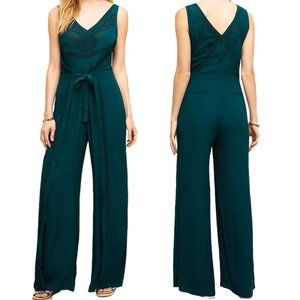 Anthropologie Elevenses Sabine Jumpsuit Wide Leg Dark Teal Green Size 4/6